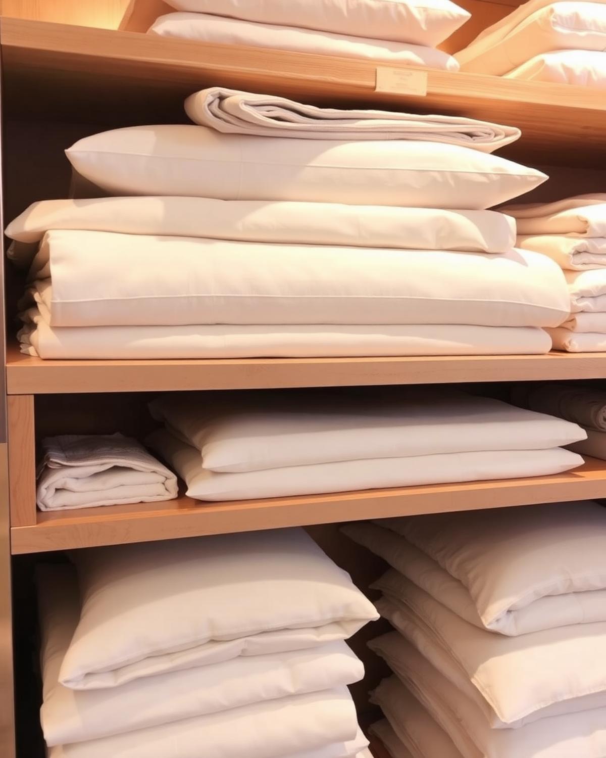Stacked folded bedsheets and pillowcases
